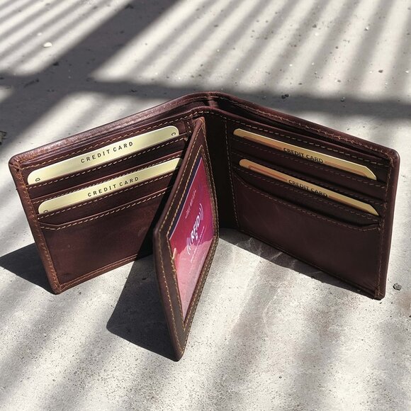 Men's Bifold Wallet with RFID Blocking, Hunter Leather Brown Wallet - Picture 5 of 8